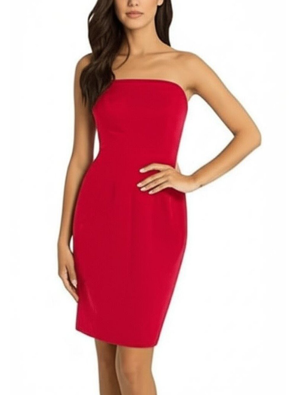 The Limited Red Strapless Midi Dress with Pockets - Size 0